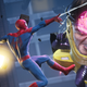 Spider-Man swinging through NYC while escaping MODOK.